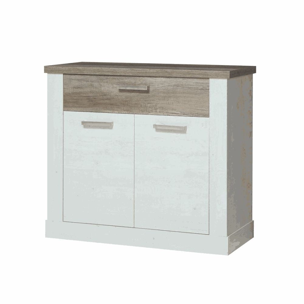 Madia Flux 2 ante e 1 cassetto in colore pino bianco e rovere antico