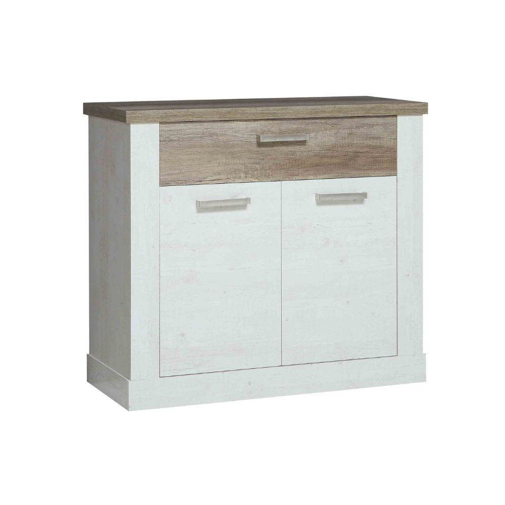 Madia Flux 2 ante e 1 cassetto in colore pino bianco e rovere antico