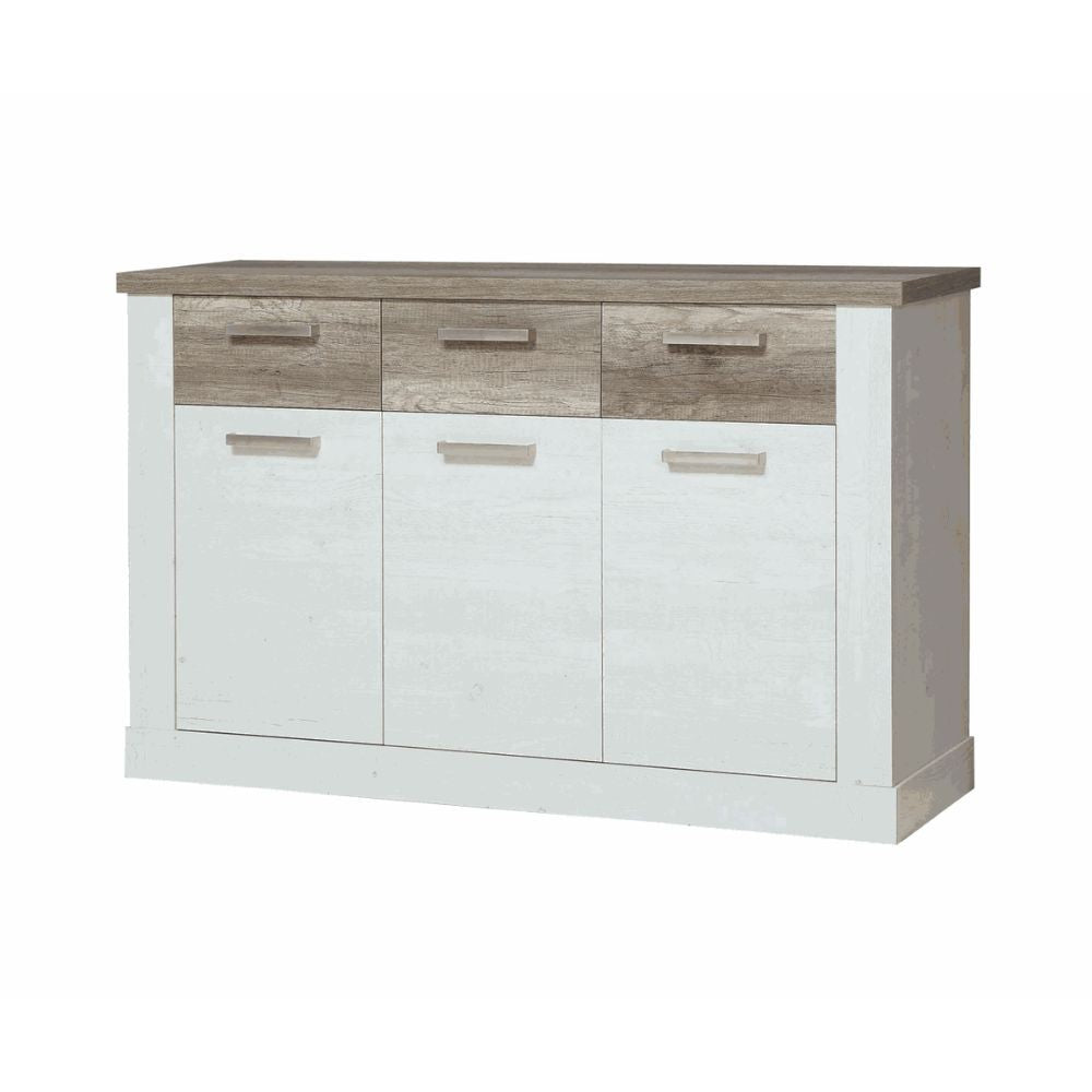 Madia Flux 3 ante e 3 cassetti in colore pino bianco e rovere antico