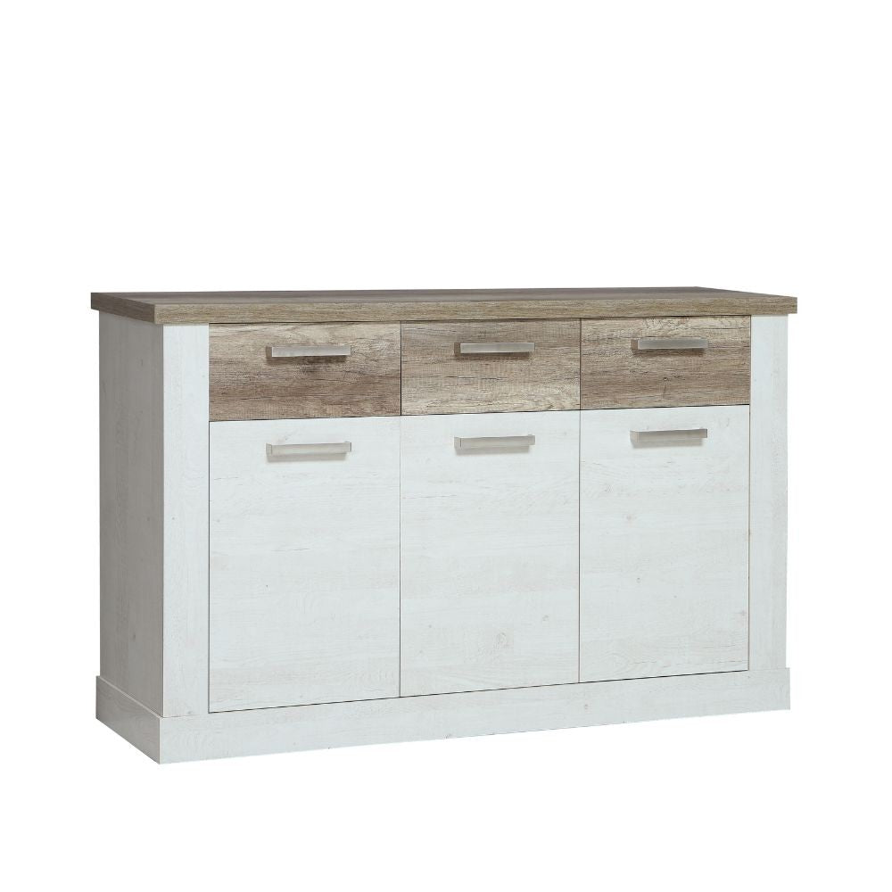 Madia Flux 3 ante e 3 cassetti in colore pino bianco e rovere antico