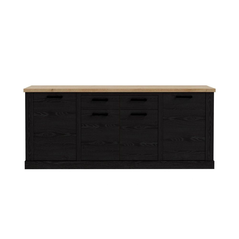 Madia Flux 4 ante e 2 cassetti in colore nero cabezone e top rovere riviera