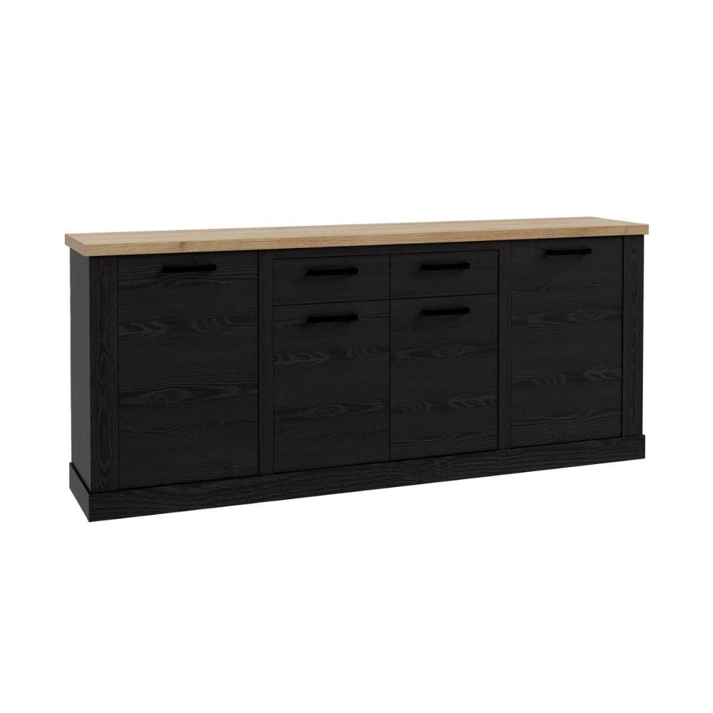 Madia Flux 4 ante e 2 cassetti in colore nero cabezone e top rovere riviera