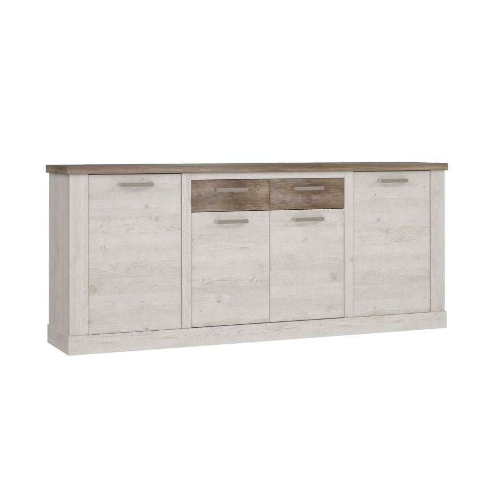 Madia Flux 4 ante in colore pino bianco e 2 cassetti e top rovere antico