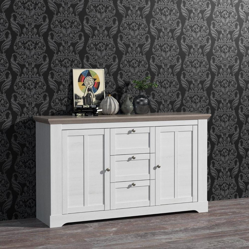 Madia Forma con 3 cassetti e 2 ante colore rovere neve e piano olmo scuro
