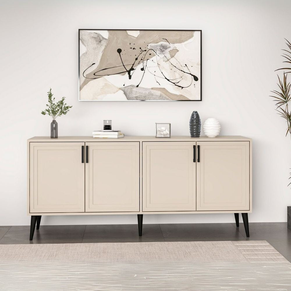 Madia Prime con 4 ante colore cashmere con maniglie e piedini neri