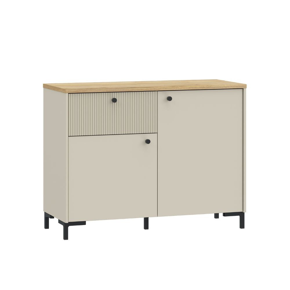 Madia Unit 2 ante e 1 cassetto cannettato L 103.1 x P 41.9 x H 79 cm. colore cashmere con top rovere