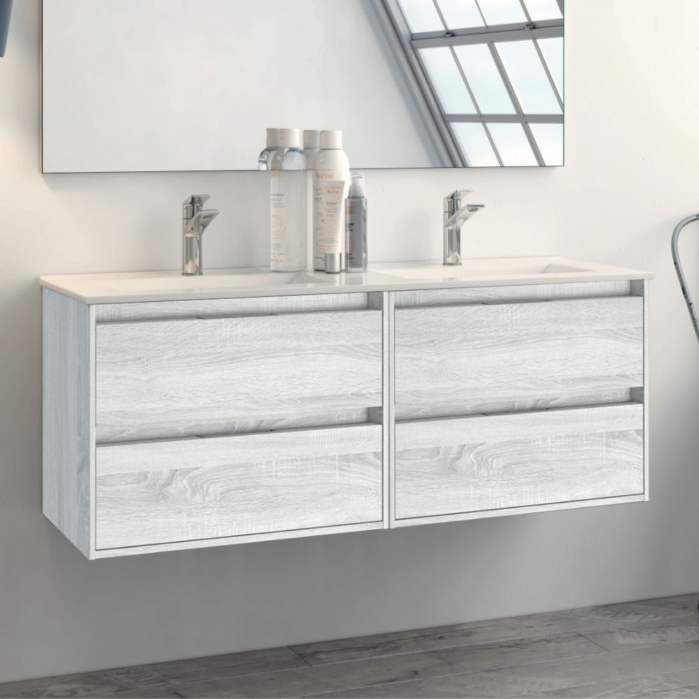 Mobile bagno sospeso Bolton con 4 cassetti 120x45x48 cm colore rovere grigio ghiaccio
