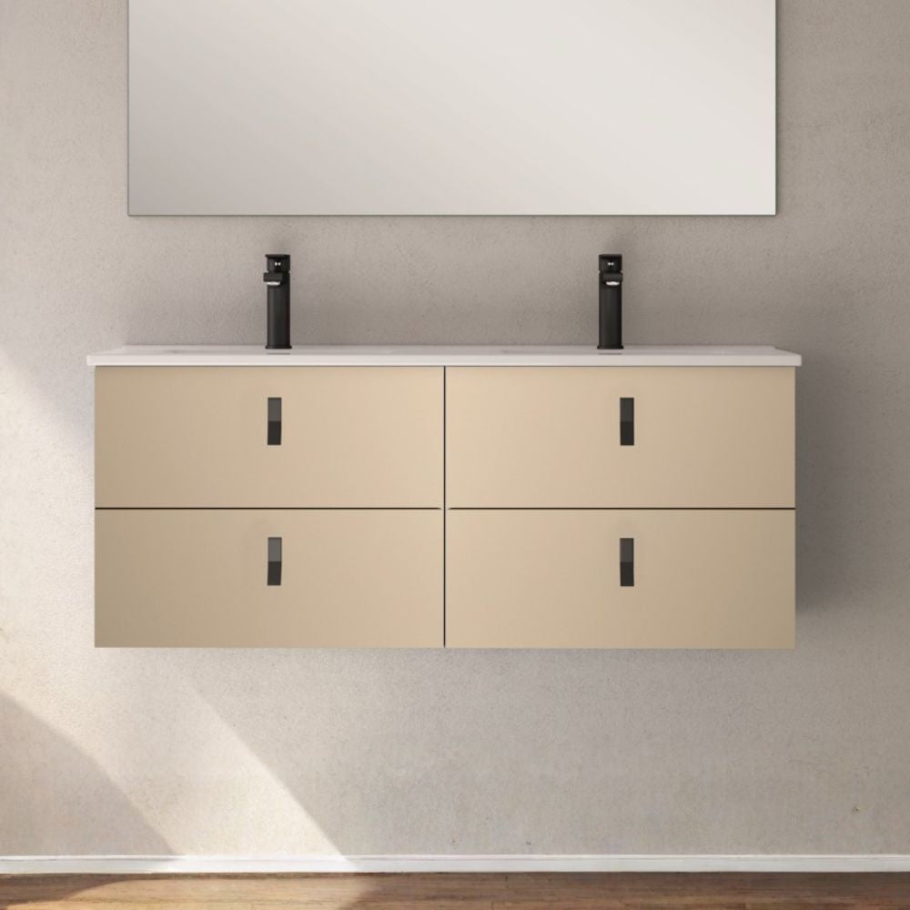 Mobile bagno sospeso Invicta con 4 cassetti colore cappuccino con maniglie nere 120x45x48 cm.