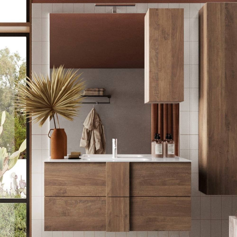 Mobile bagno sospeso Salemi100 con specchiera rovere mercure