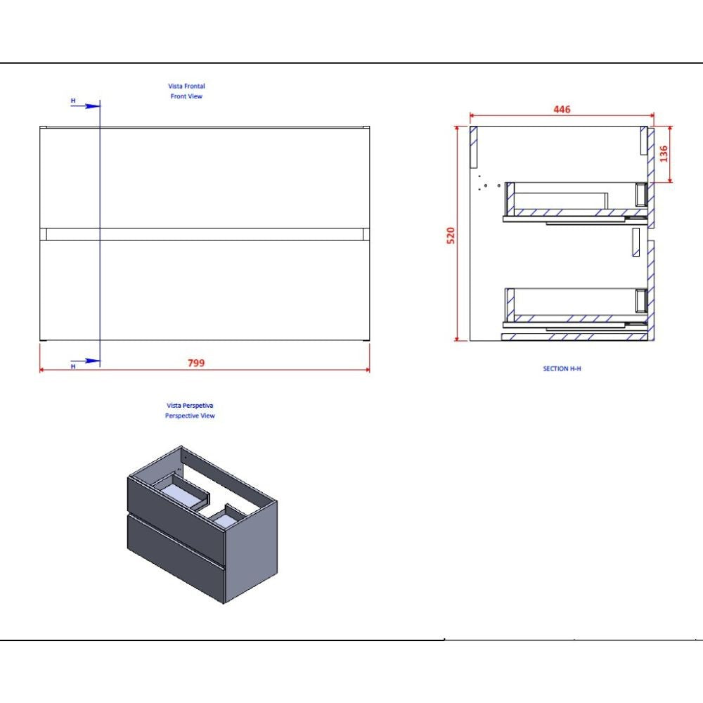 Mobile bagno sospeso Sevilla con 2 cassetti 80x44.6x52 cm colore rovere quercia