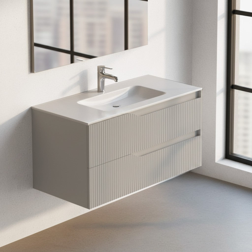 Mobile bagno sospeso Soho con due cassetti effetto cannettato colore cashmere opaco 100x45x50 cm.