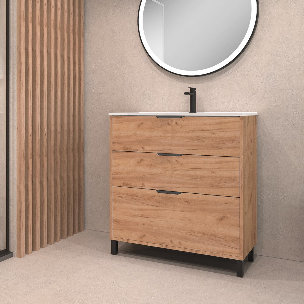Mobile bagno Triana con 3 cassettoni colore rovere