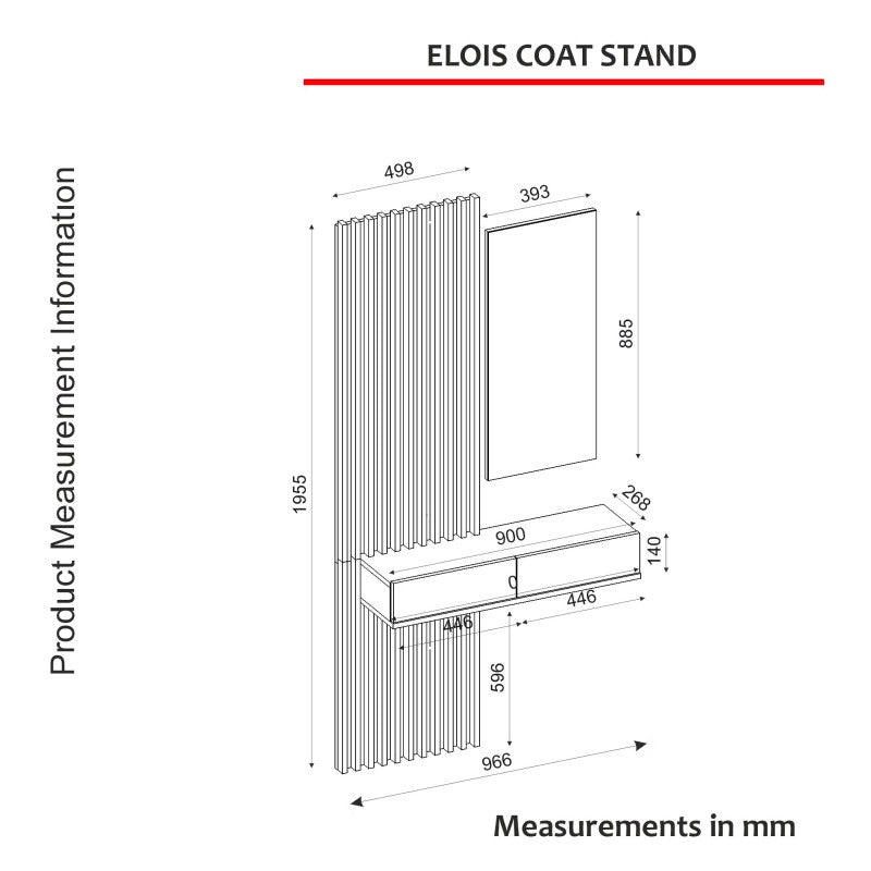 Mobile ingresso Elois con 3 ganci appendi abiti e specchio in colore antracite e rovere