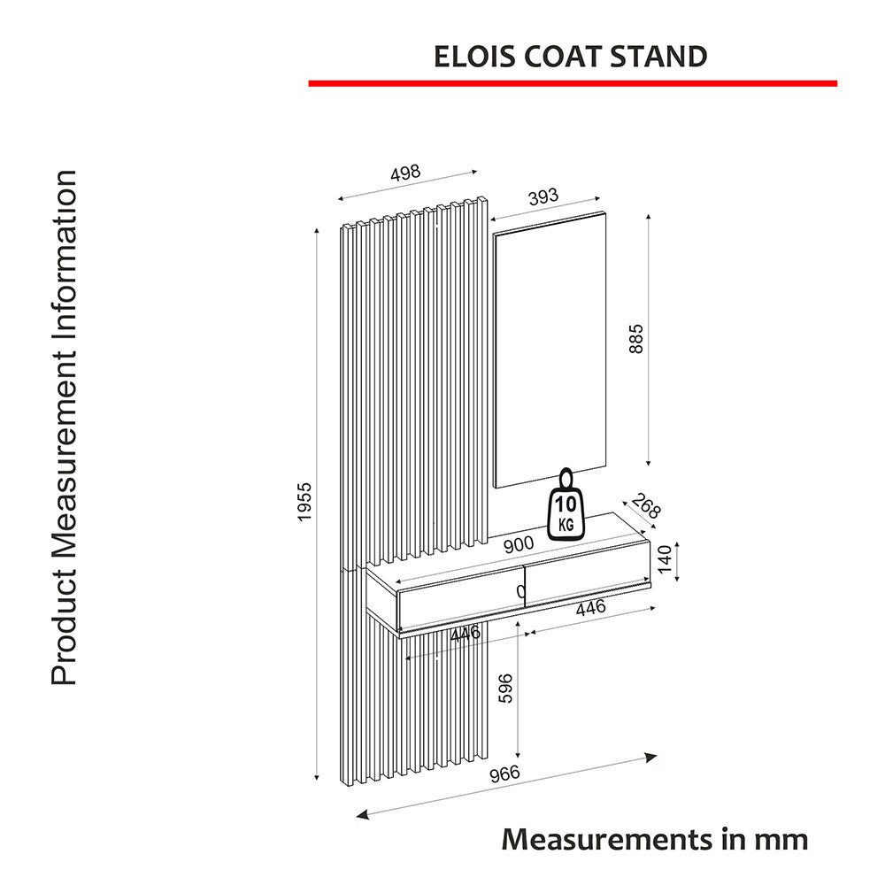 Mobile ingresso Elois con 3 ganci appendi abiti e specchio in colore antracite e rovere