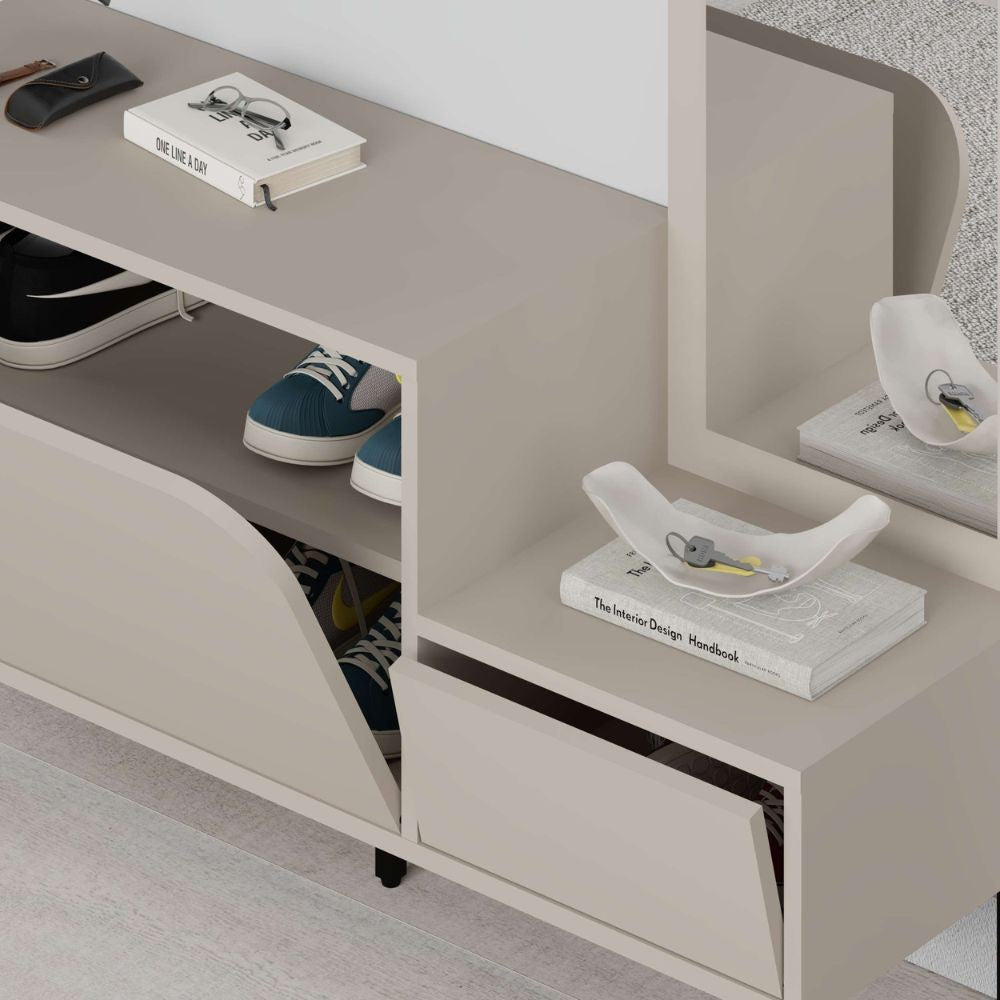 Mobile ingresso Mila con scarpiera ganci appendi abito e specchio colore cashmere