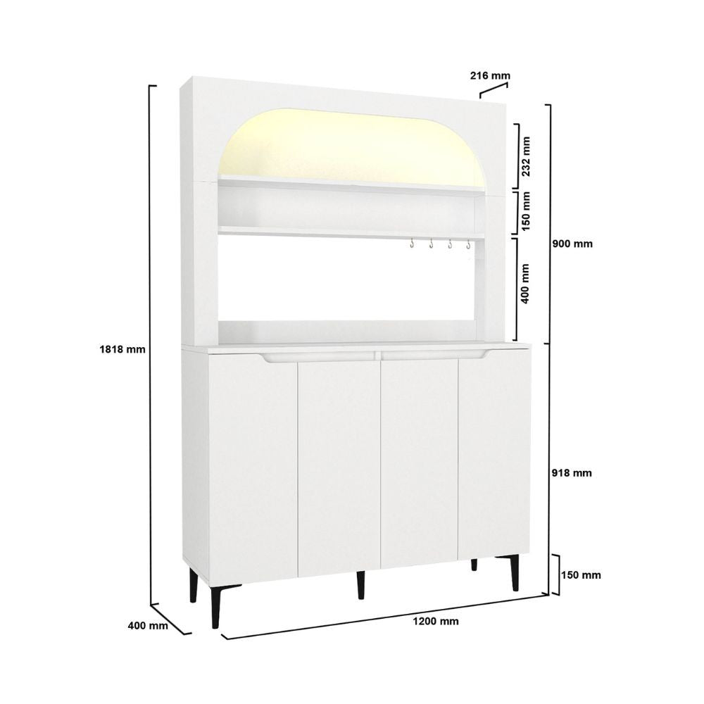 Mobile multiuso Melinta con 4 ante e mensole a giorno colore bianco