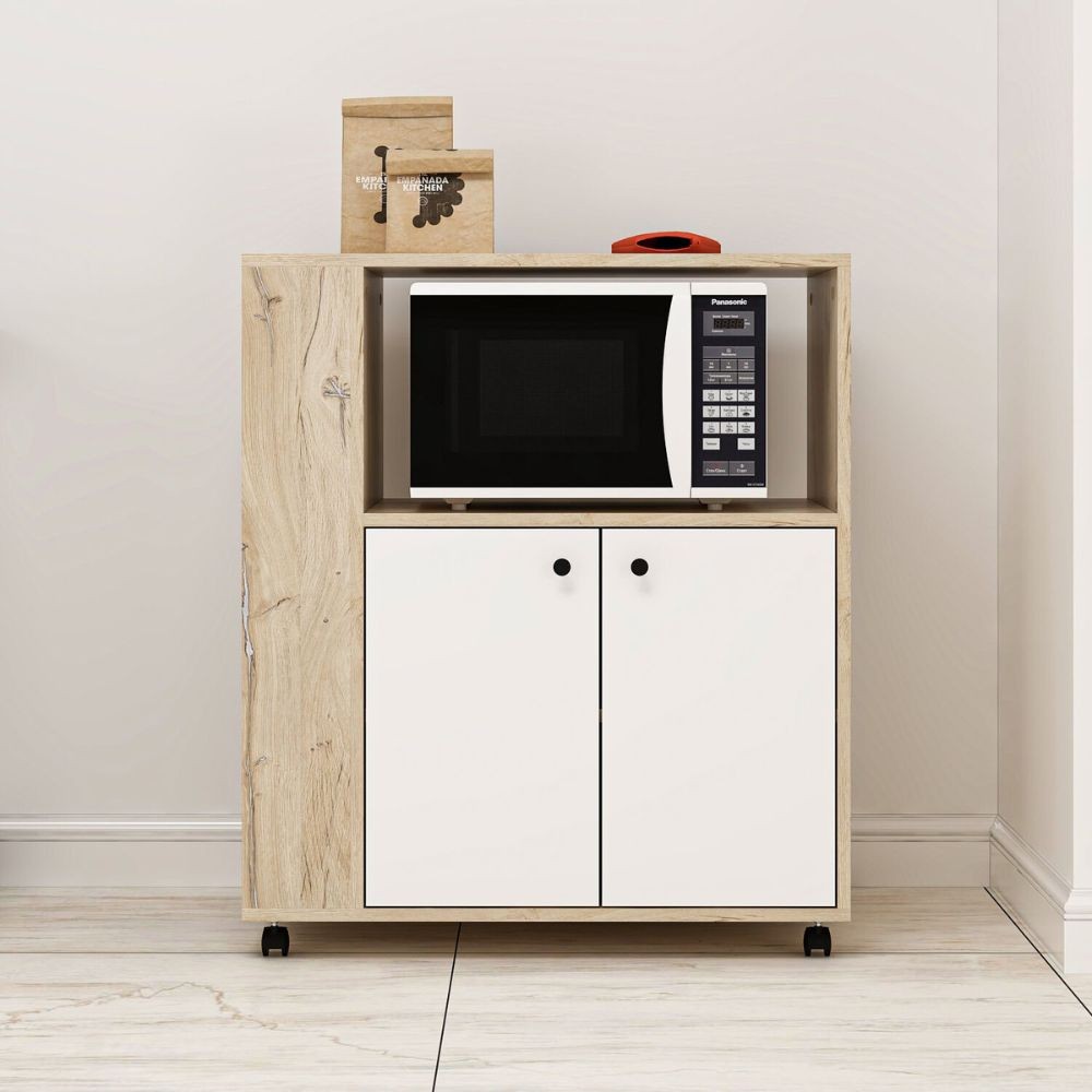 Mobile multiuso Monni struttura colore rovere con 2 ante colore bianche e vani laterali