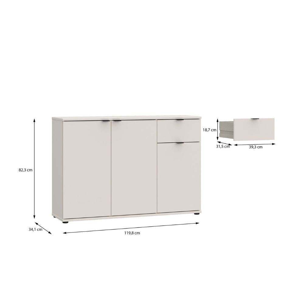 Mobile multiuso Segno con tre ante e 1 cassetto L 120 cm colore cashmere