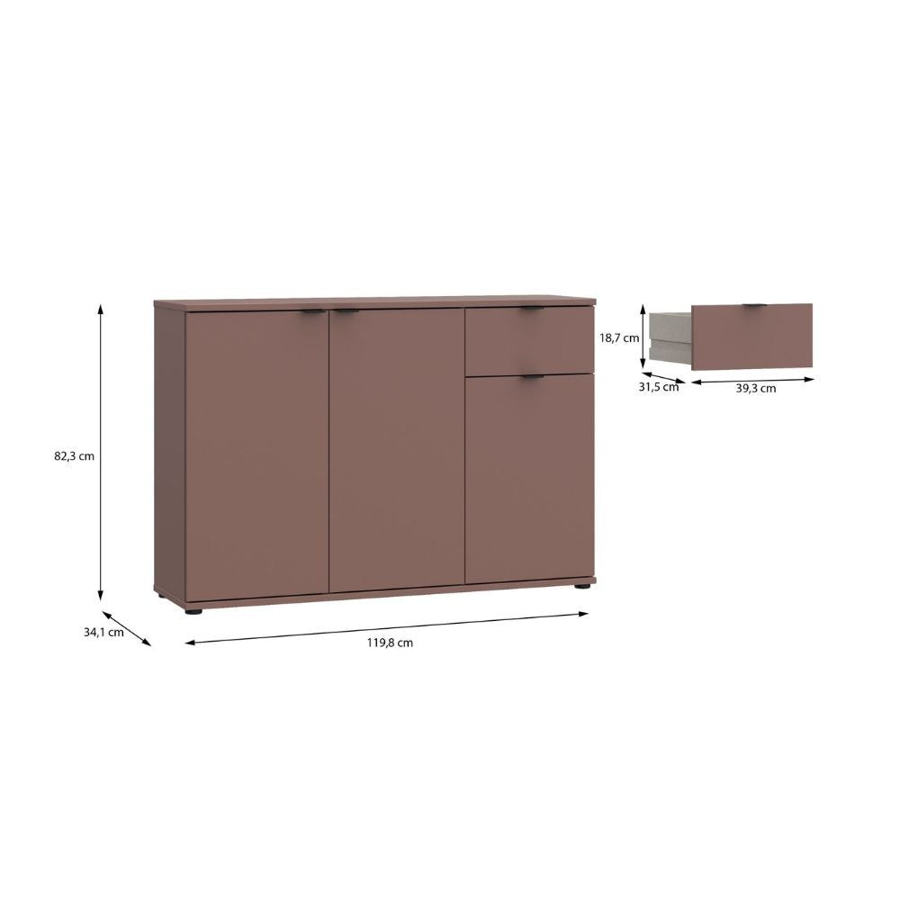 Mobile multiuso Segno con tre ante e 1 cassetto L 120 cm colore terracotta