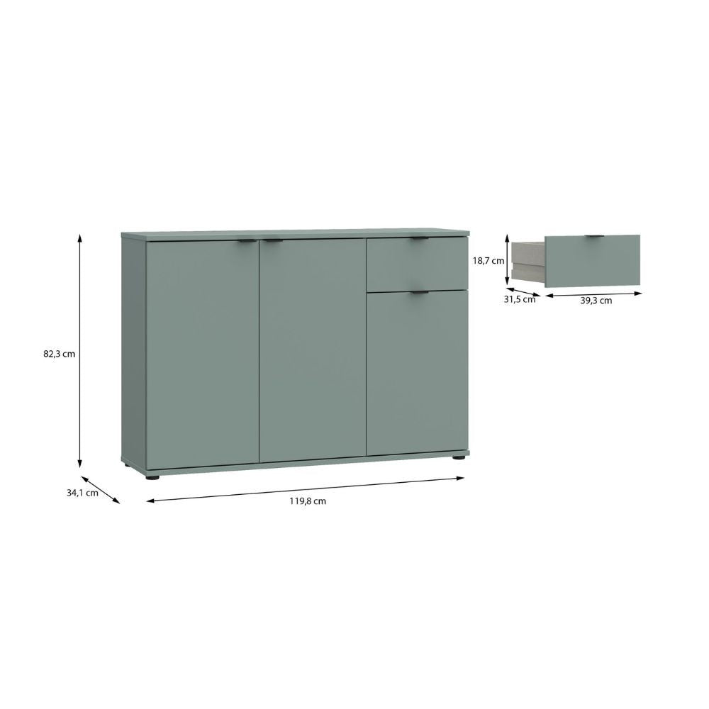 Mobile multiuso Segno con tre ante e 1 cassetto L 120 cm colore verde salvia