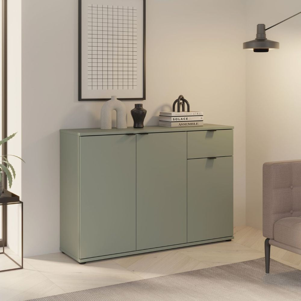 Mobile multiuso Segno con tre ante e 1 cassetto L 120 cm colore verde salvia