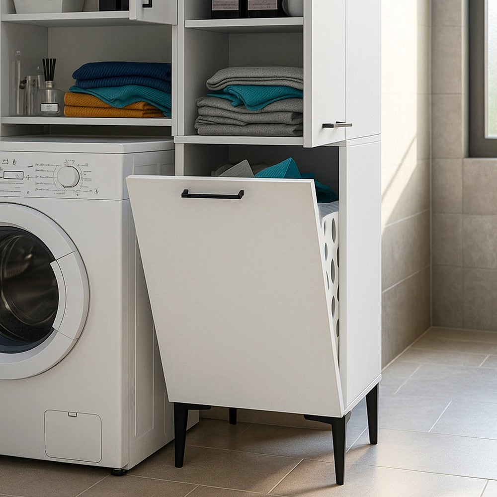 Mobile multiuso Singa con cesto porta biancheria colore bianco