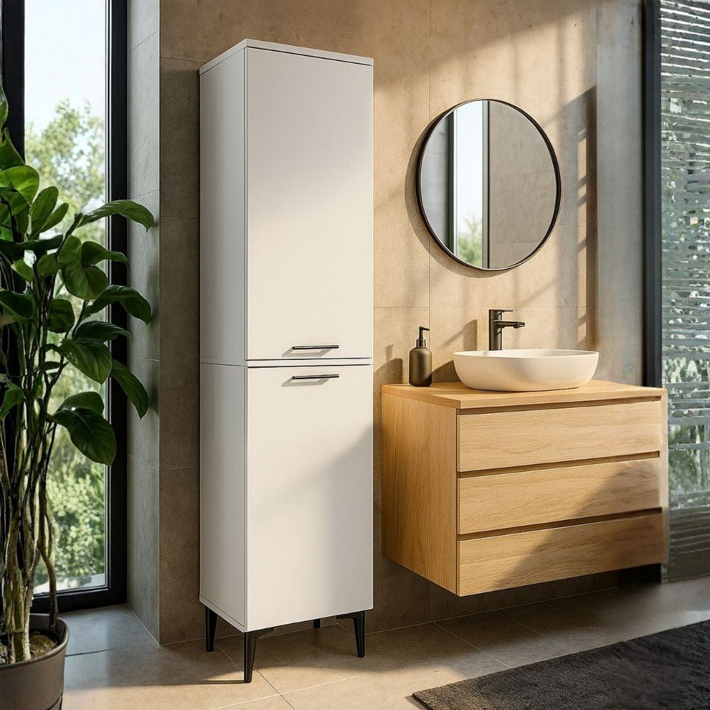 Mobile multiuso Singa con cesto porta biancheria colore bianco