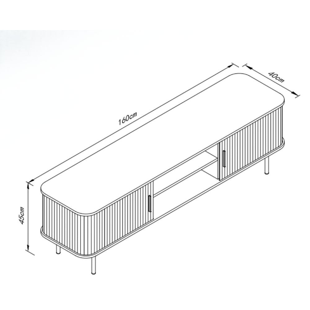 Mobile porta tv Kajsa 56B con ante scorrevoli listellate  e vani a giorno colore rovere