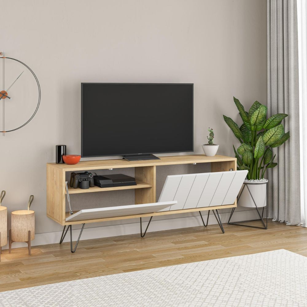 Mobile porta tv Picadilly struttura colore rovere con 2 ante a ribalta colore bianco