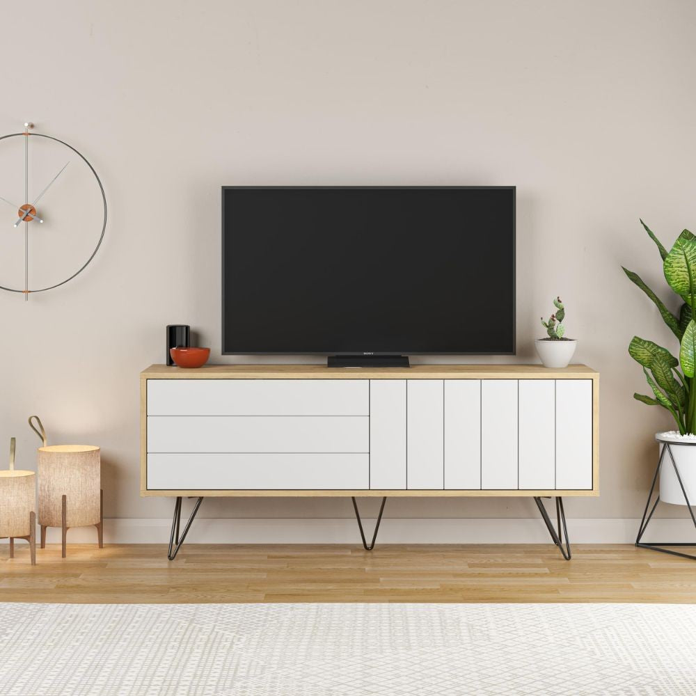 Mobile porta tv Picadilly struttura colore rovere con 2 ante a ribalta colore bianco