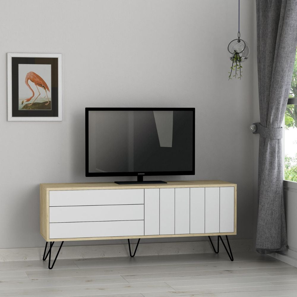 Mobile porta tv Picadilly struttura colore rovere con 2 ante a ribalta colore bianco