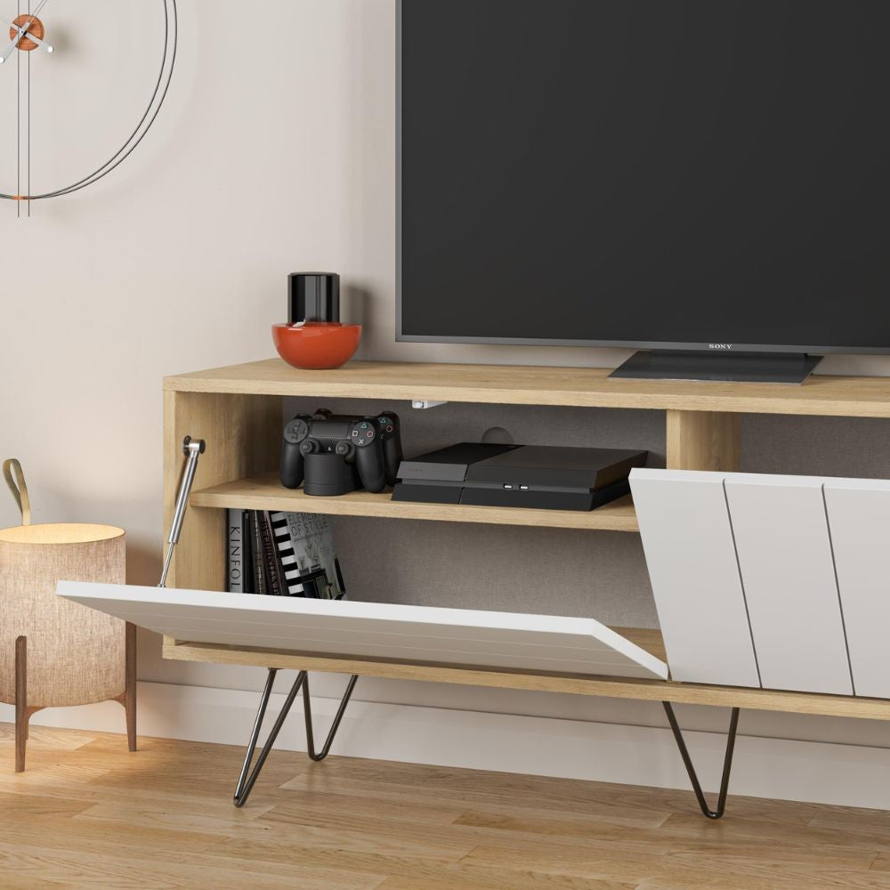 Mobile porta tv Picadilly struttura colore rovere con 2 ante a ribalta colore bianco
