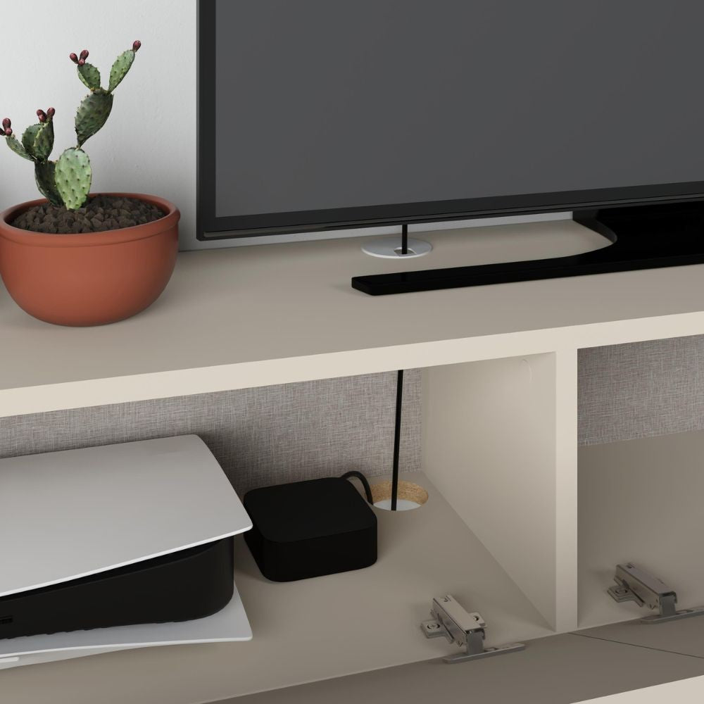 Mobile porta TV sospeso Francy cashmere con ante a ribalta 135x31.7x25 cm.