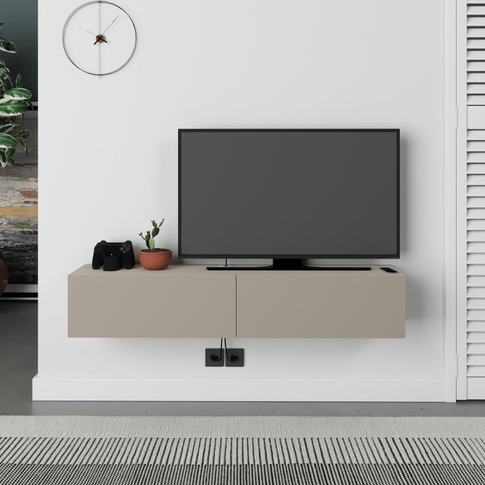 Mobile porta TV sospeso Francy cashmere con ante a ribalta 135x31.7x25 cm.