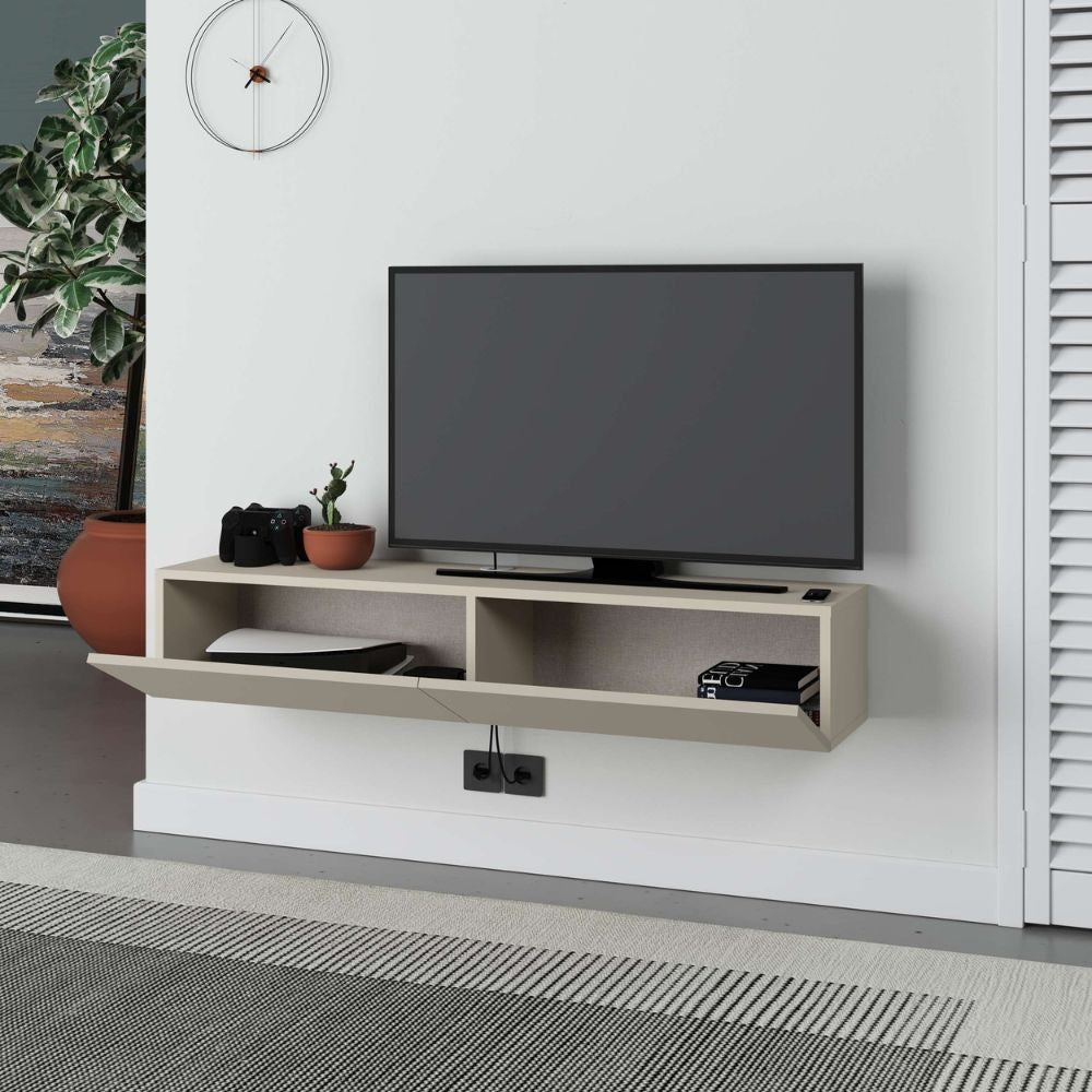 Mobile porta TV sospeso Francy cashmere con ante a ribalta 135x31.7x25 cm.