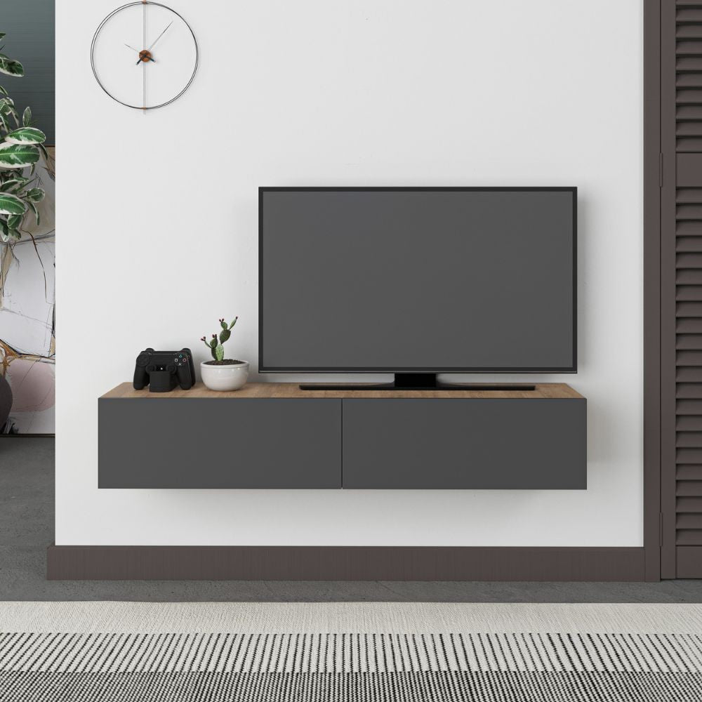 Mobile porta TV sospeso Francy rovere antracite ante a ribalta 135x31.7x25 cm.