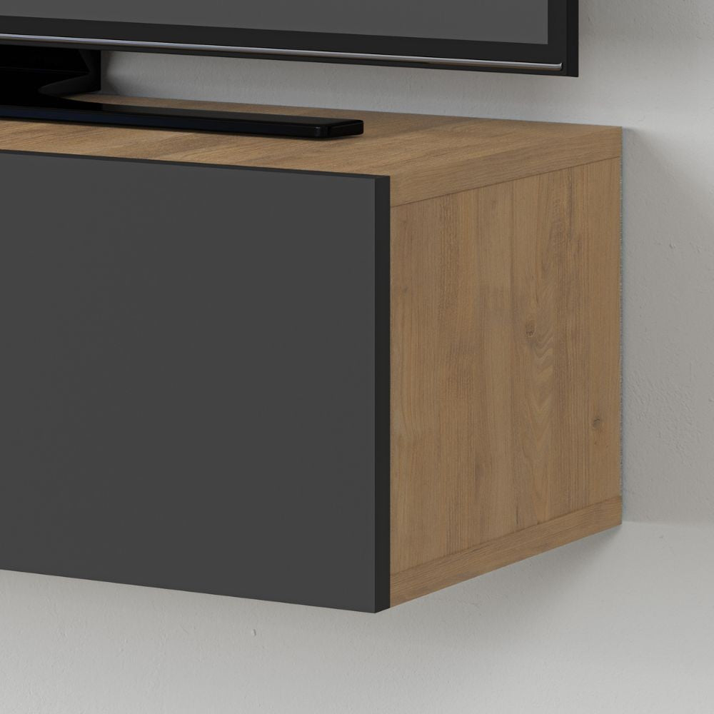 Mobile porta TV sospeso Francy rovere antracite ante a ribalta 135x31.7x25 cm.