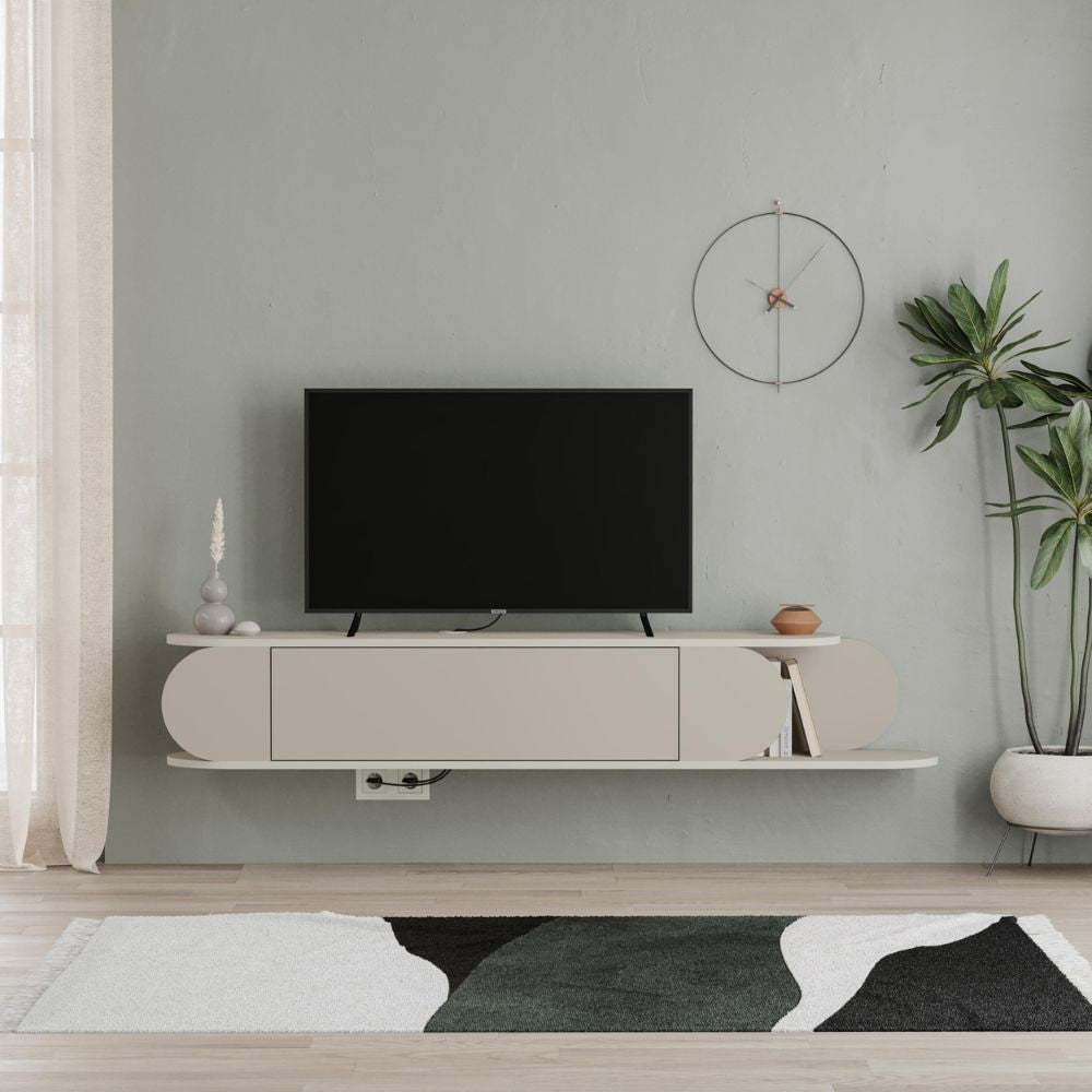 Mobile porta tv sospeso Tone con 2 ante a ribalta e vano laterale a giorno colore cashmere