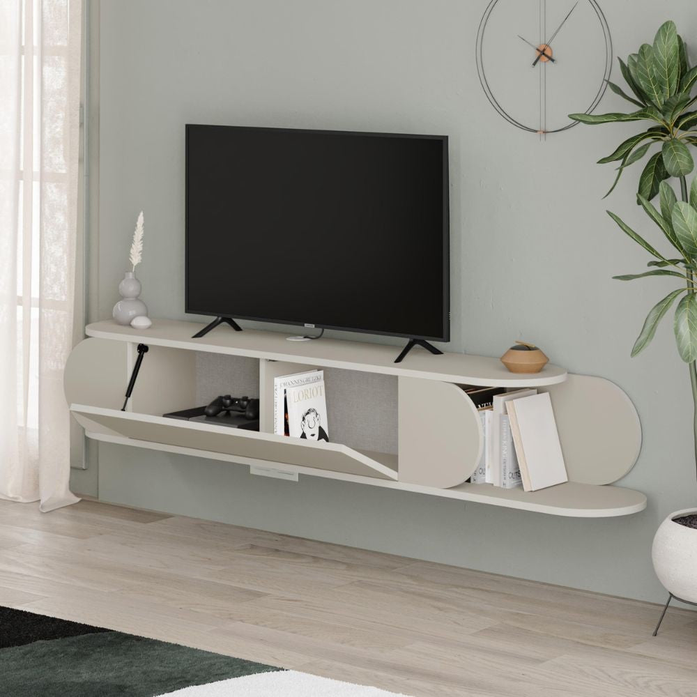 Mobile porta tv sospeso Tone con 2 ante a ribalta e vano laterale a giorno colore cashmere