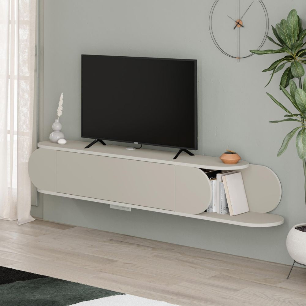 Mobile porta tv sospeso Tone con 2 ante a ribalta e vano laterale a giorno colore cashmere