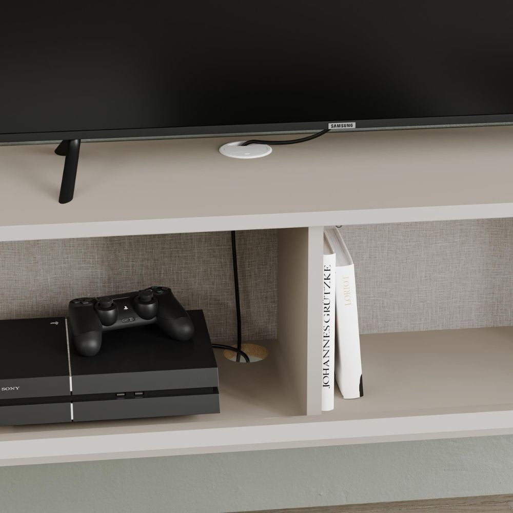Mobile porta tv sospeso Tone con 2 ante a ribalta e vano laterale a giorno colore cashmere