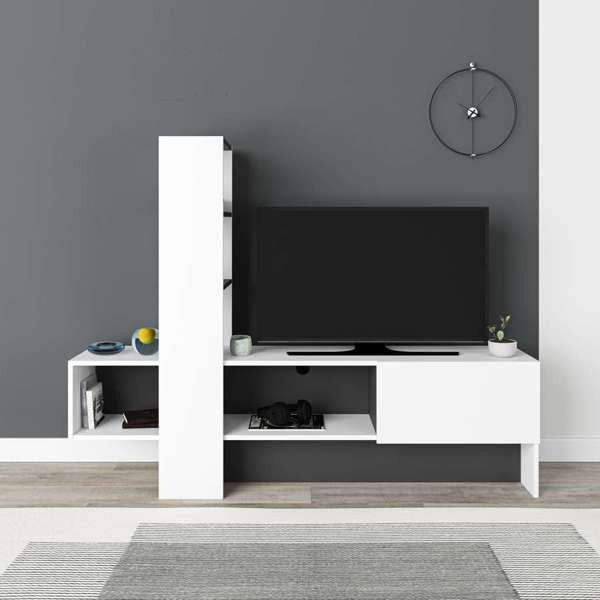 Mobile porta TV Troya bianco antracite con anta a ribalta