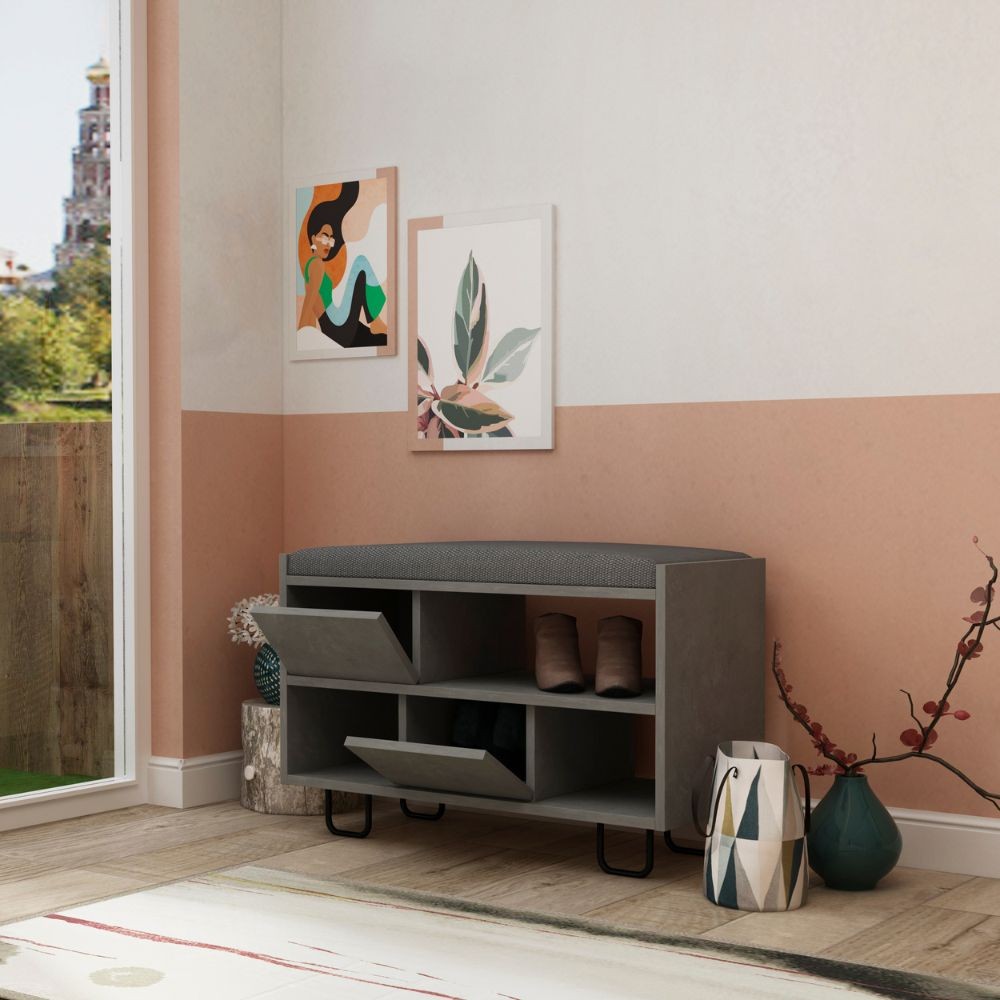 Panca scarpiera Troy retro grey con cuscino