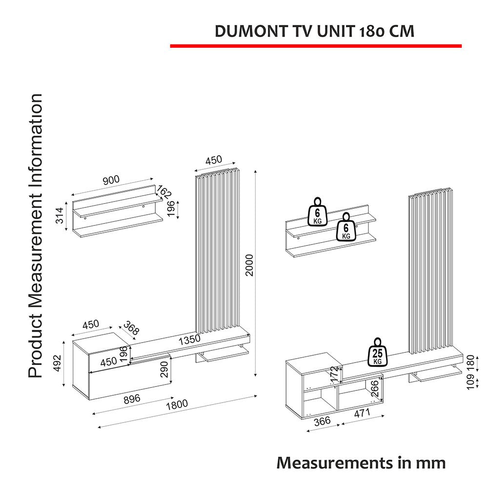 Parete attrezzata Dumont con base con 2 ante a ribalta e mensole a vista in bianco e rovere