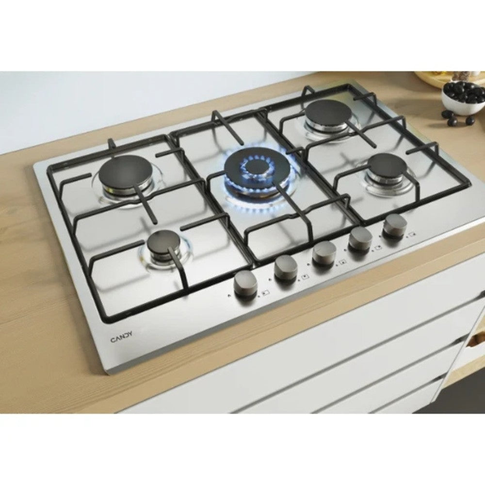 Piano cottura a gas Candy CHW74WX 5 fuochi 75 cm. inox
