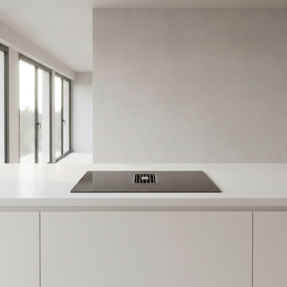 Piano cottura con cappa integrata Roblin by Faber Maestro BK Glass NG A830 nero classe A+++