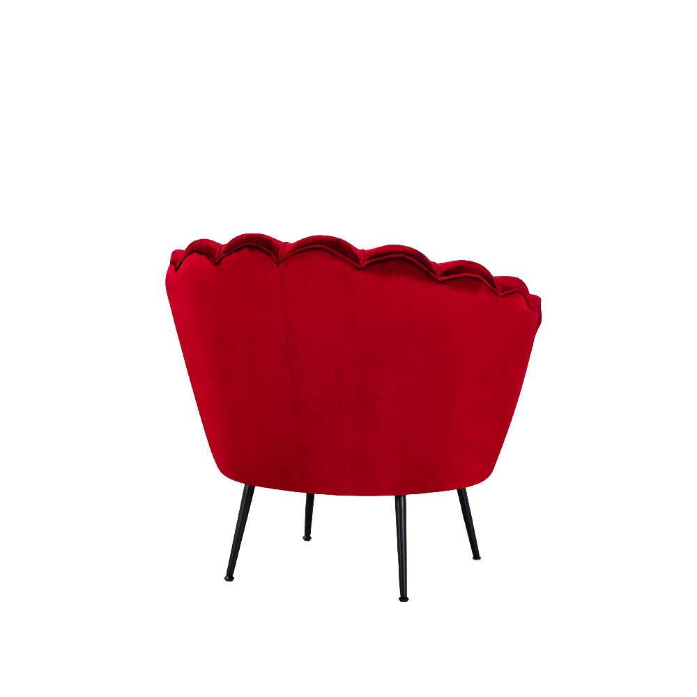 Poltrona a conchiglia Orel in velluto UF910-11 rosso e gambe nere
