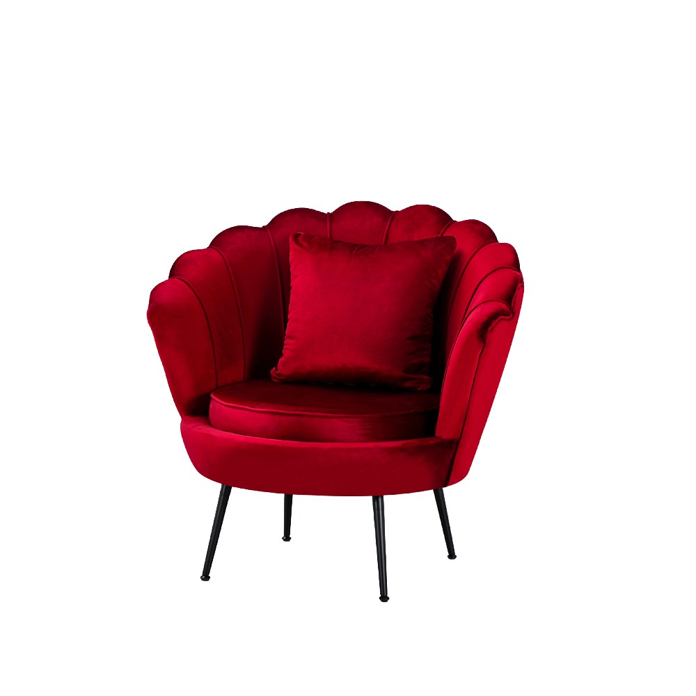 Poltrona a conchiglia Orel in velluto UF910-11 rosso e gambe nere