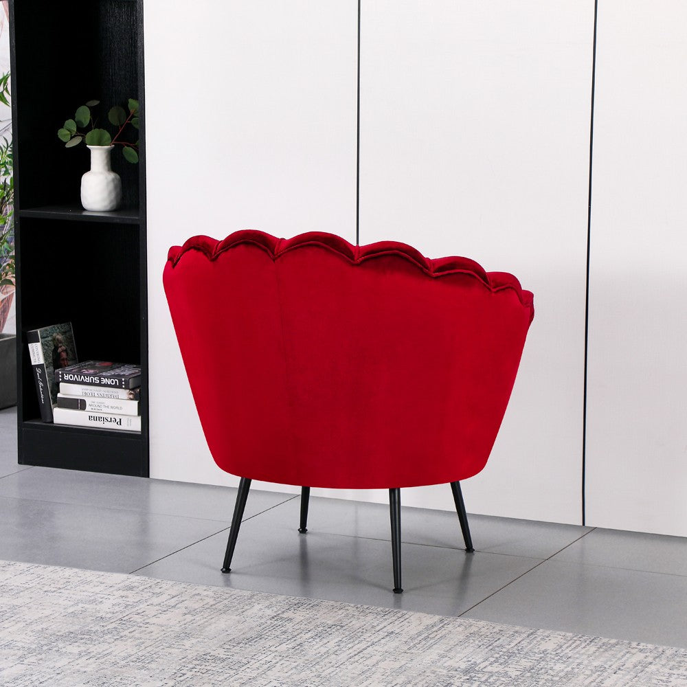 Poltrona a conchiglia Orel in velluto UF910-11 rosso e gambe nere