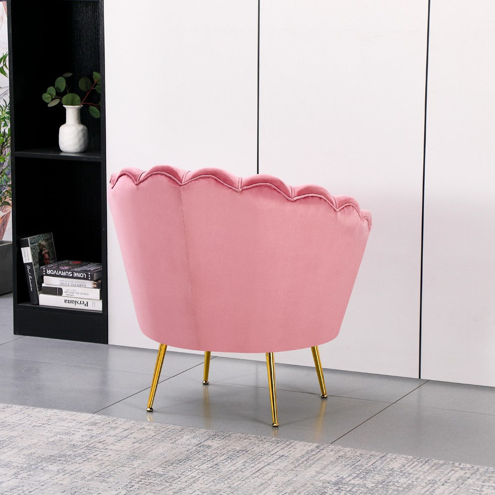 Poltrona a conchiglia Orel in velluto UF910-7 rosa e gambe oro